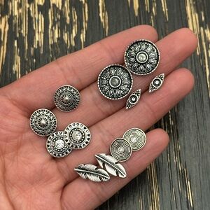 Silver Bohemian Stud Earring Set